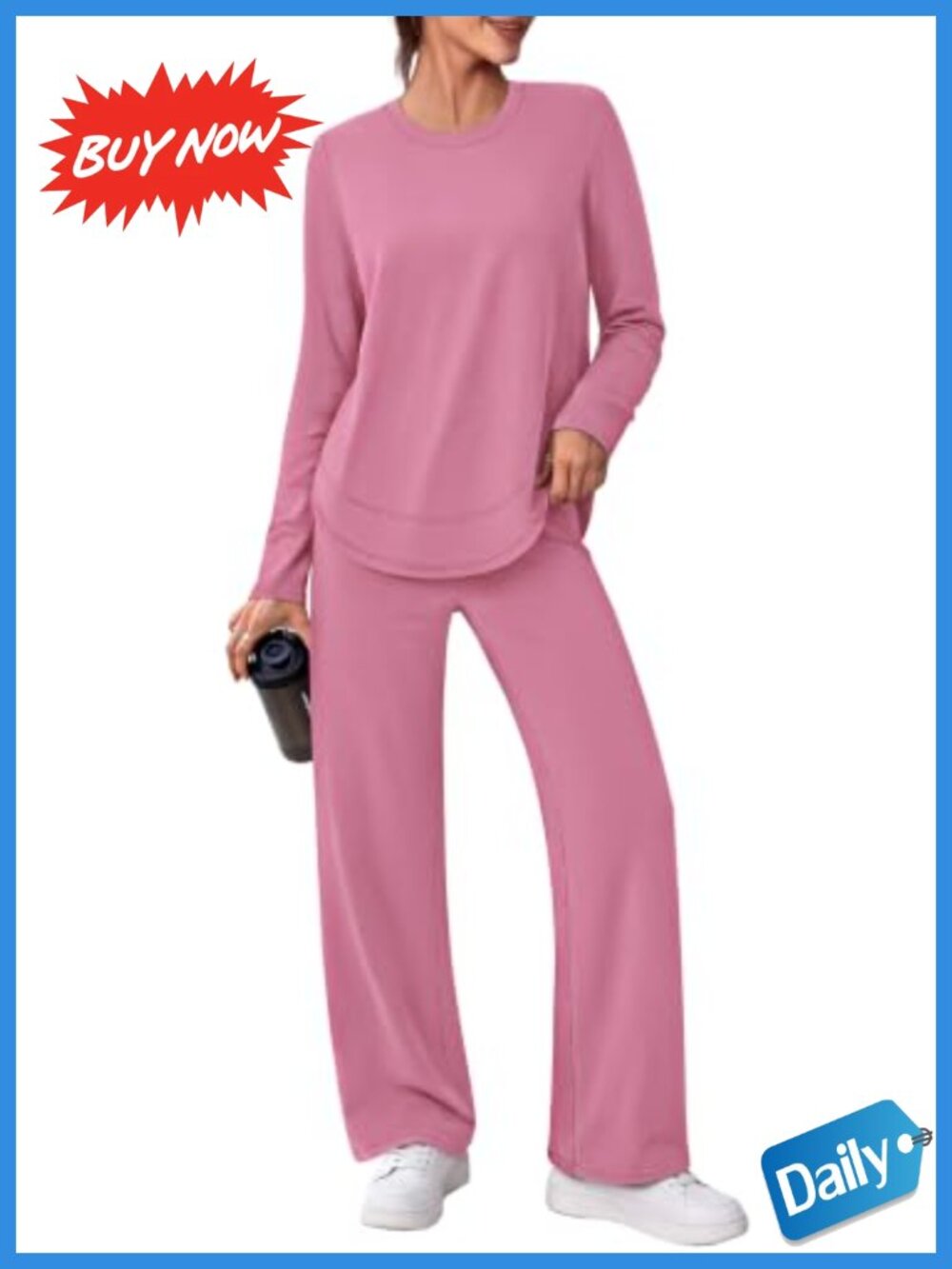 Women's 2 Piece Workout Set Crew Neck Top Wide Leg Pants Yoga Gym